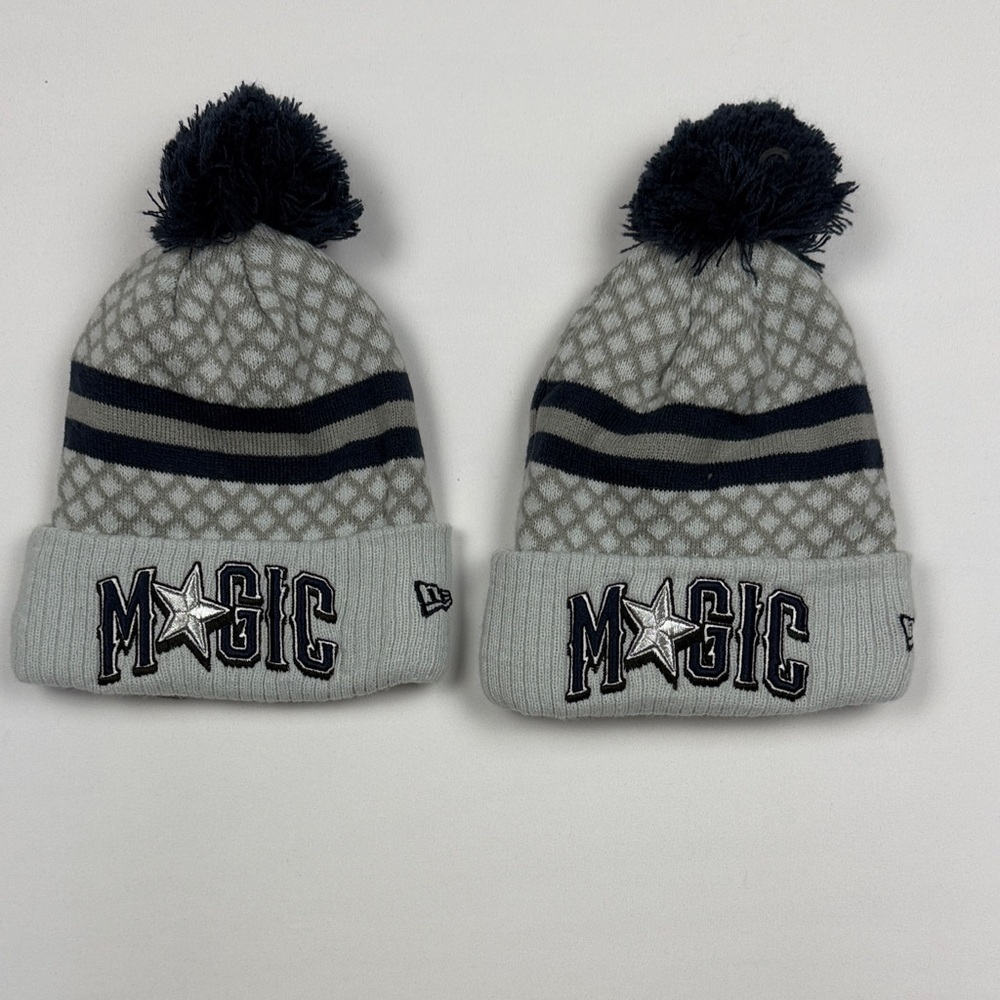 Magic Kids Pom-Pom Beanie Set - Gray and Navy TWO FOR PRICE OF ONE!